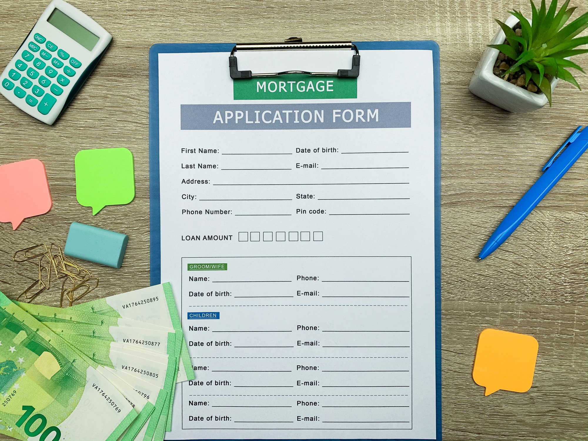 Mortage loan form document with field on table